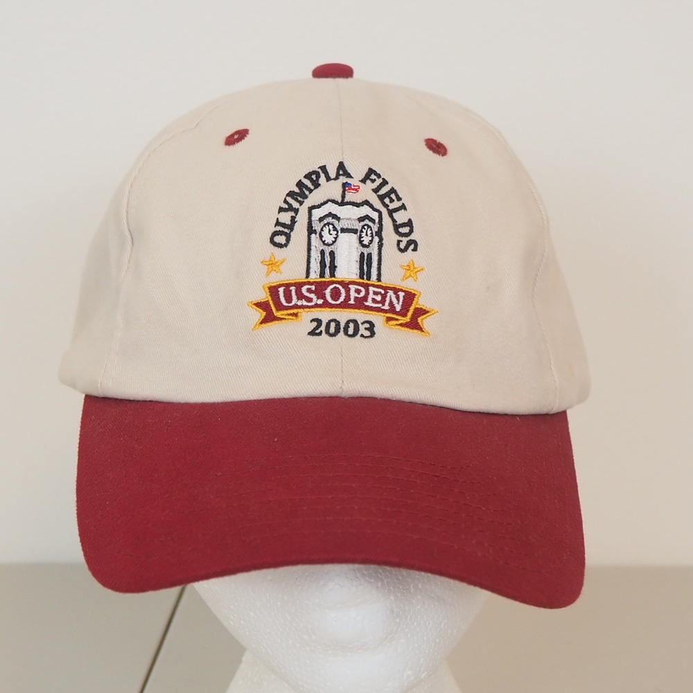 Vintage 2003 US Open Olympia Fields Golf Hat USGA Member Cream Burgundy USA Made